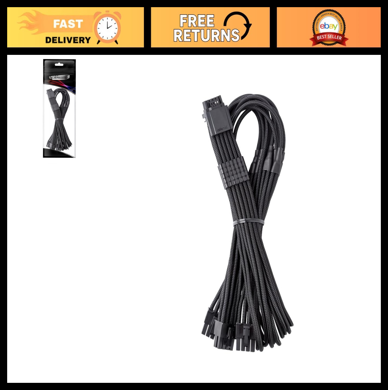12VHPWR StealthSense PCI-e Cable, 16-Pin to Triple 8-Pin, 60cm, Black - ModMesh