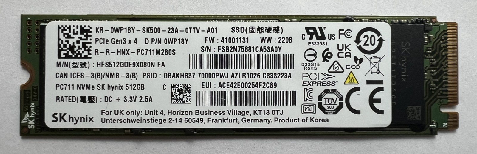 SK Hynix PC711 512GB M.2 2280 NVMe SSD (HFS512GDE9X080N)