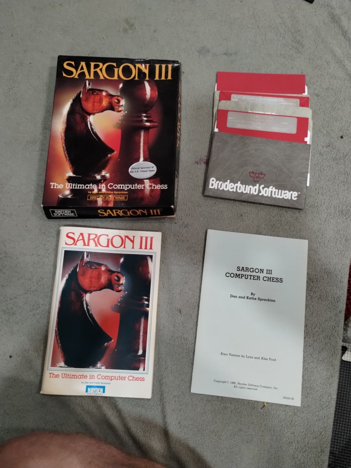 Sargon III Atari 5.25” Floppy CIB 3 Disk Set Hayden Software 1985 Chess