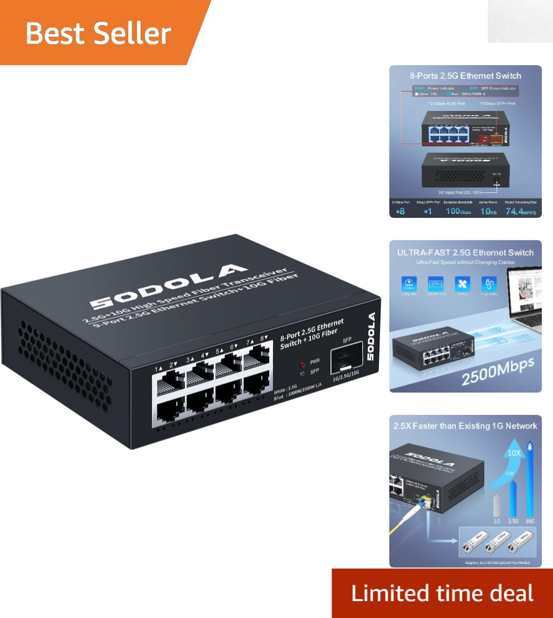 High-Performance 2.5G Network Switch - 8x 2.5G & 1x 10G Ports, Plug and Play