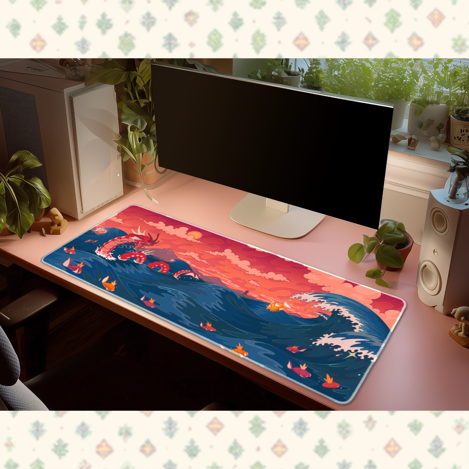 Pokemon Shiny Gyarados Magikarp Great Wave Desk Mat Mouse Pad Gaming