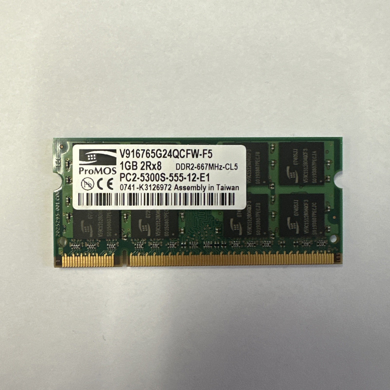 ProMOS 1GB 2RX8 PC2-5300S DDR2-667 200-PIN SO-DIMM V916765G24QCFW-F5