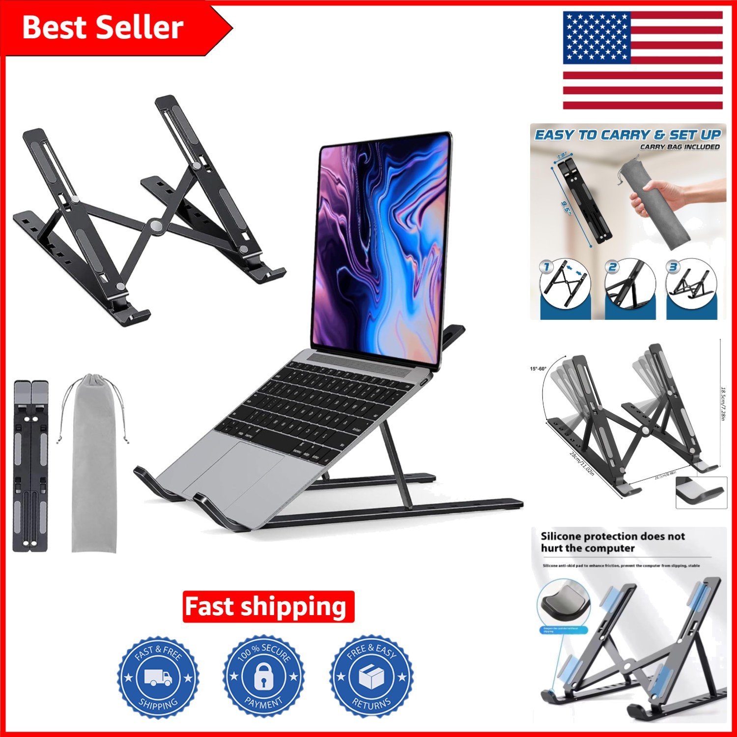 Heavy-Duty Foldable Laptop Stand - Supports MacBook and All Laptops, Slim Design
