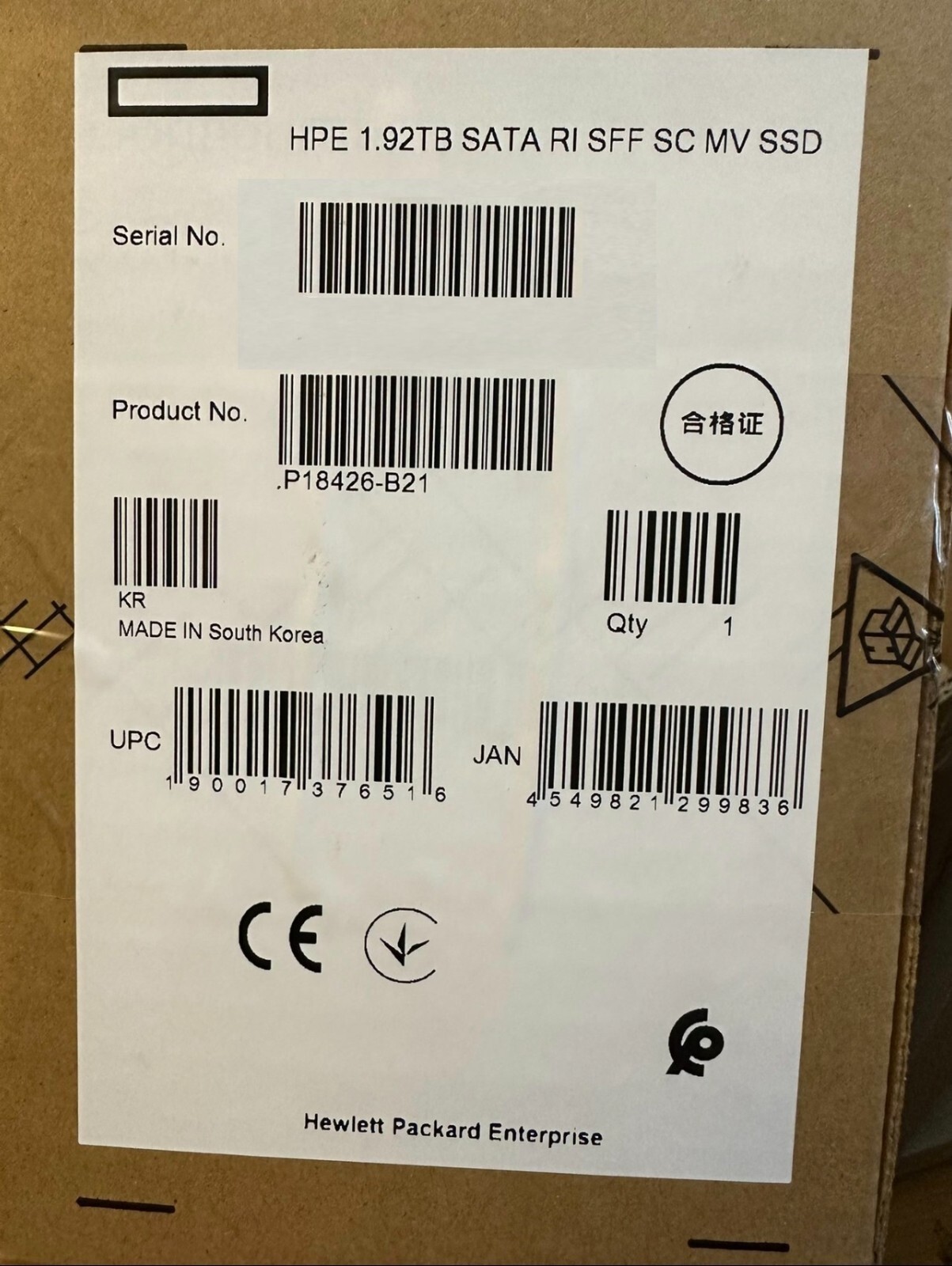 HPE P18426-B21 P18484-001 SATA 1.92TB 6G 2.5" SFF RI G8 G9 Gen10 Server SSD