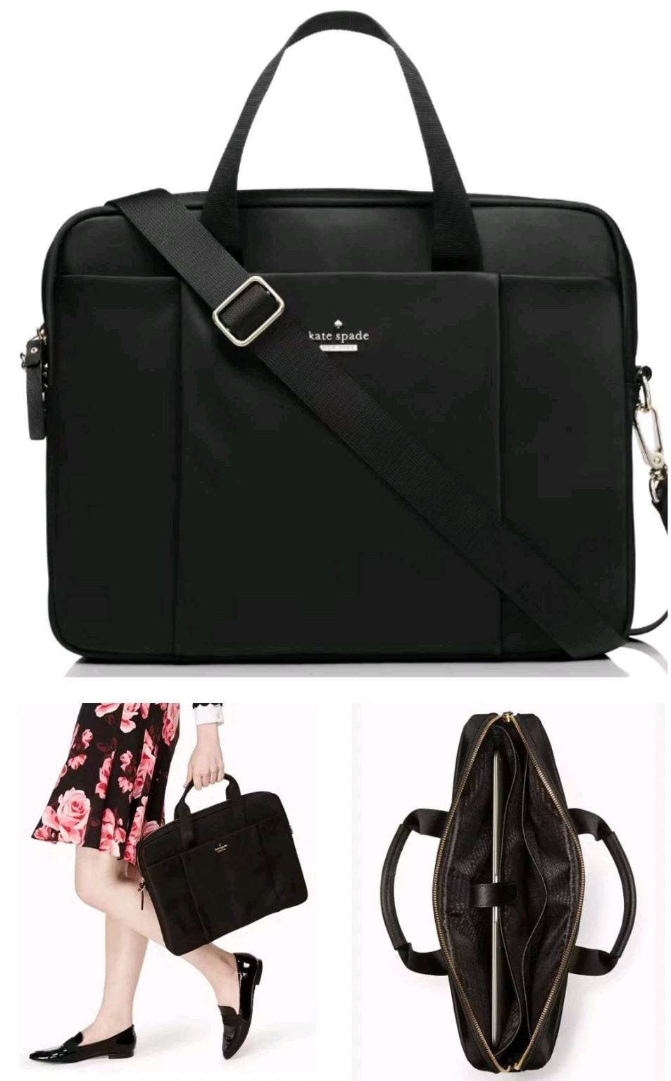 Kate Spade Classic Black Nylon Commuter Computer Laptop Work School Shoulder Bag
