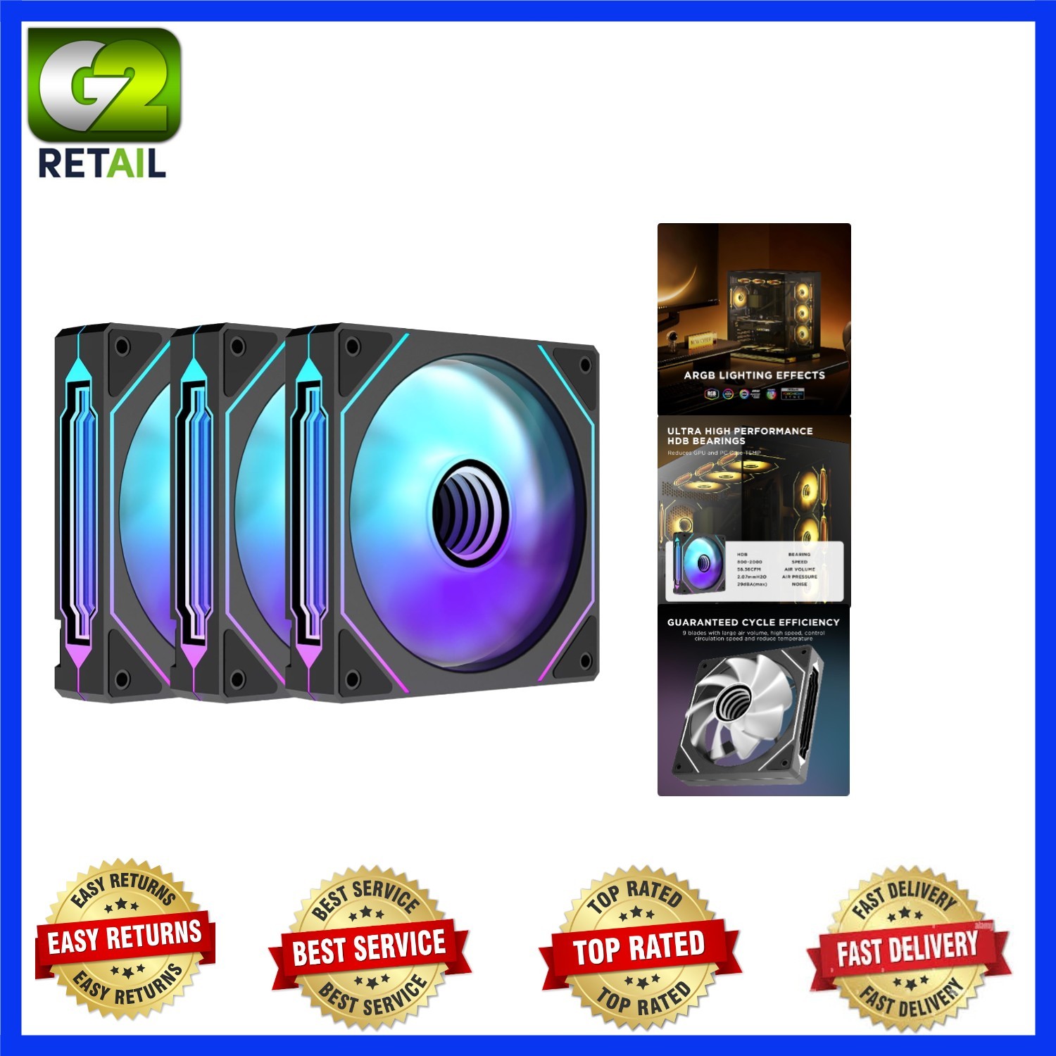 Elegant Prism4 Pro X3 ARGB Fans - 120mm Triple Pack with Low Noise & Style
