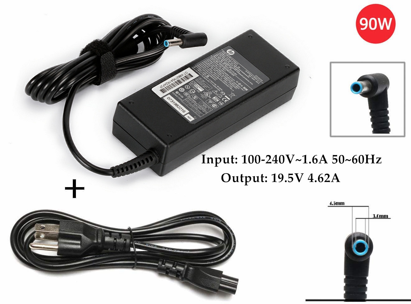 Genuine OEM 90W Blue Tip HP AC Adapter Charger 709986-003 710413-001 4.5*3.0mm