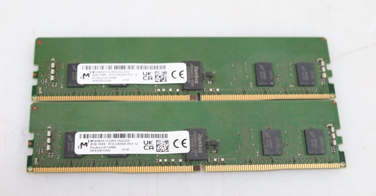 Lot 2x 8GB (16GB) Micron MTA9ASF1G72PZ-3G2J3UI PC4-3200AA RDIMM Server Memory