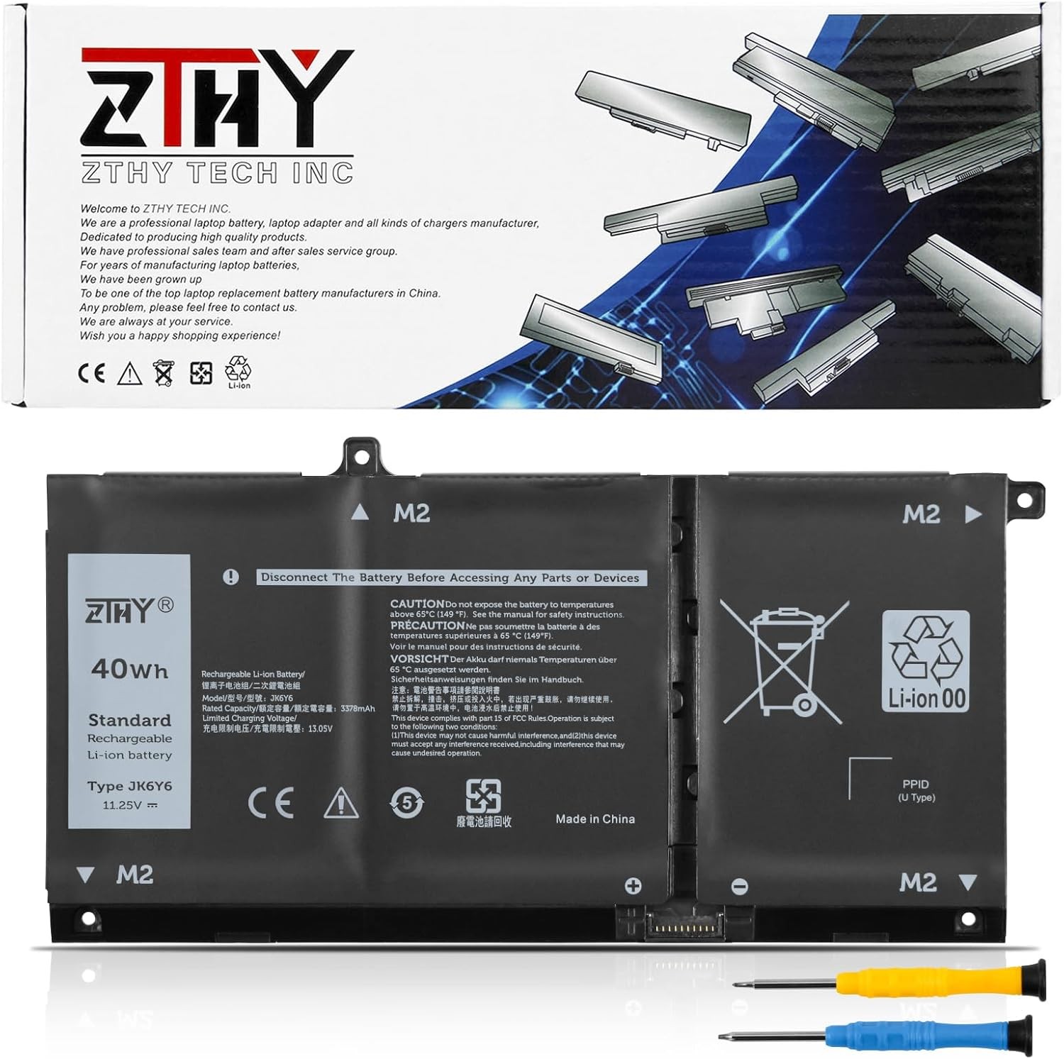 JK6Y6 40Wh Laptop Battery Replacement for Dell Latitude 3410 3510 3120 3140