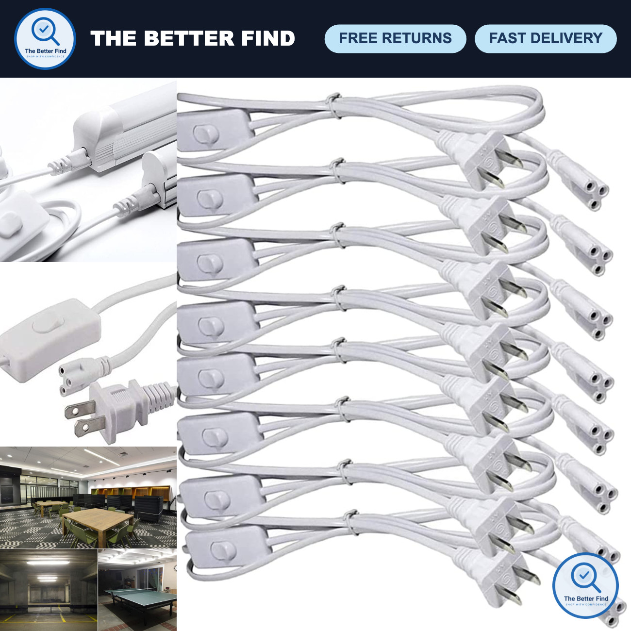 6FT LED Tube Power Extension Cable with On/Off Switch for T5/T8 Light Fixtures