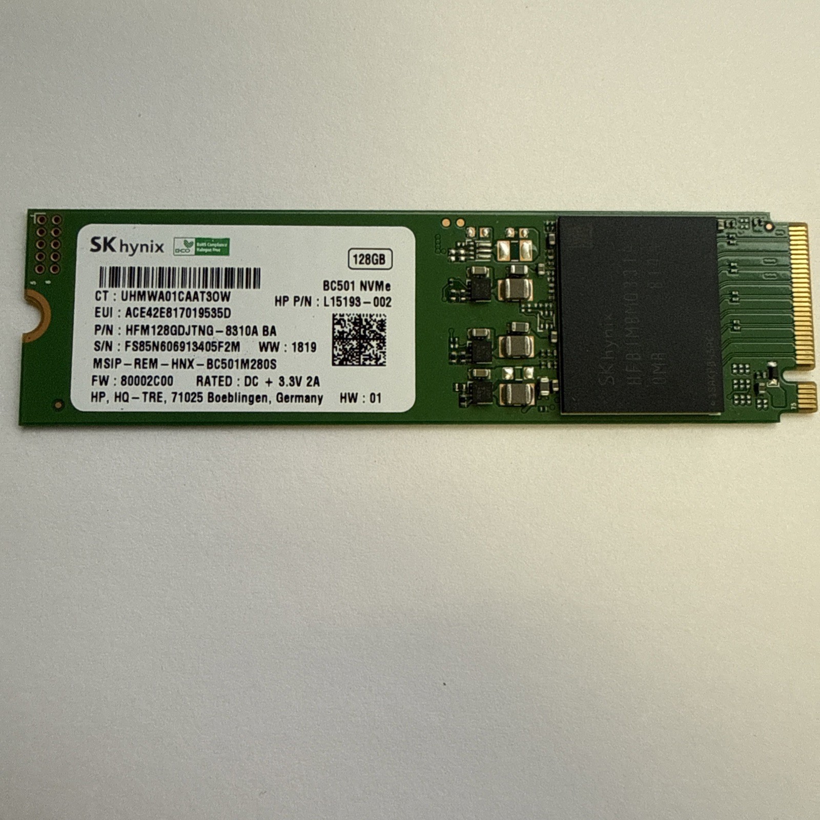 SK HYNIX HFM128GDJTNG-8310A - 128GB SSD Drive M.2 2280 S3 PCIe BC501 - TESTED