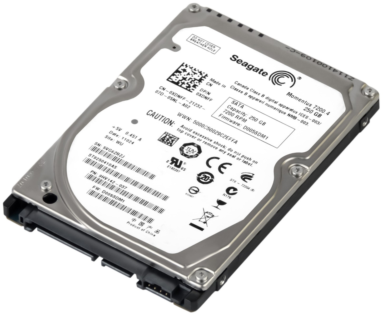 HARD DRIVE DELL 0XDNFF ST9250410AS 250GB 7.2K 16MB SATA II 2.5'' 