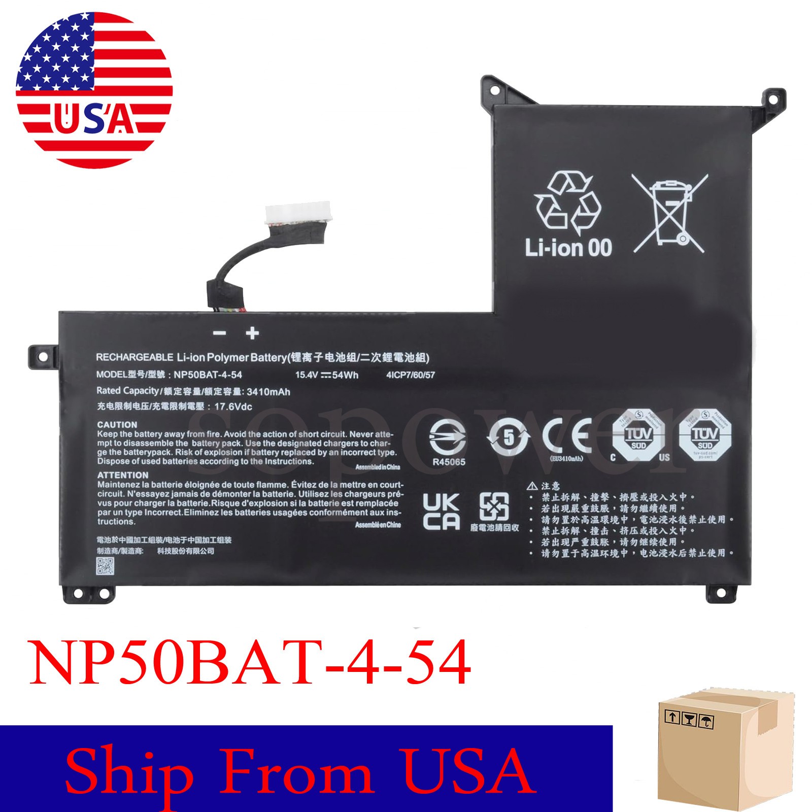 New NP50BAT-4-54 Battery for Clevo  6-87-NP5KS-51B00 6-87-NP5KS-53G0 Series