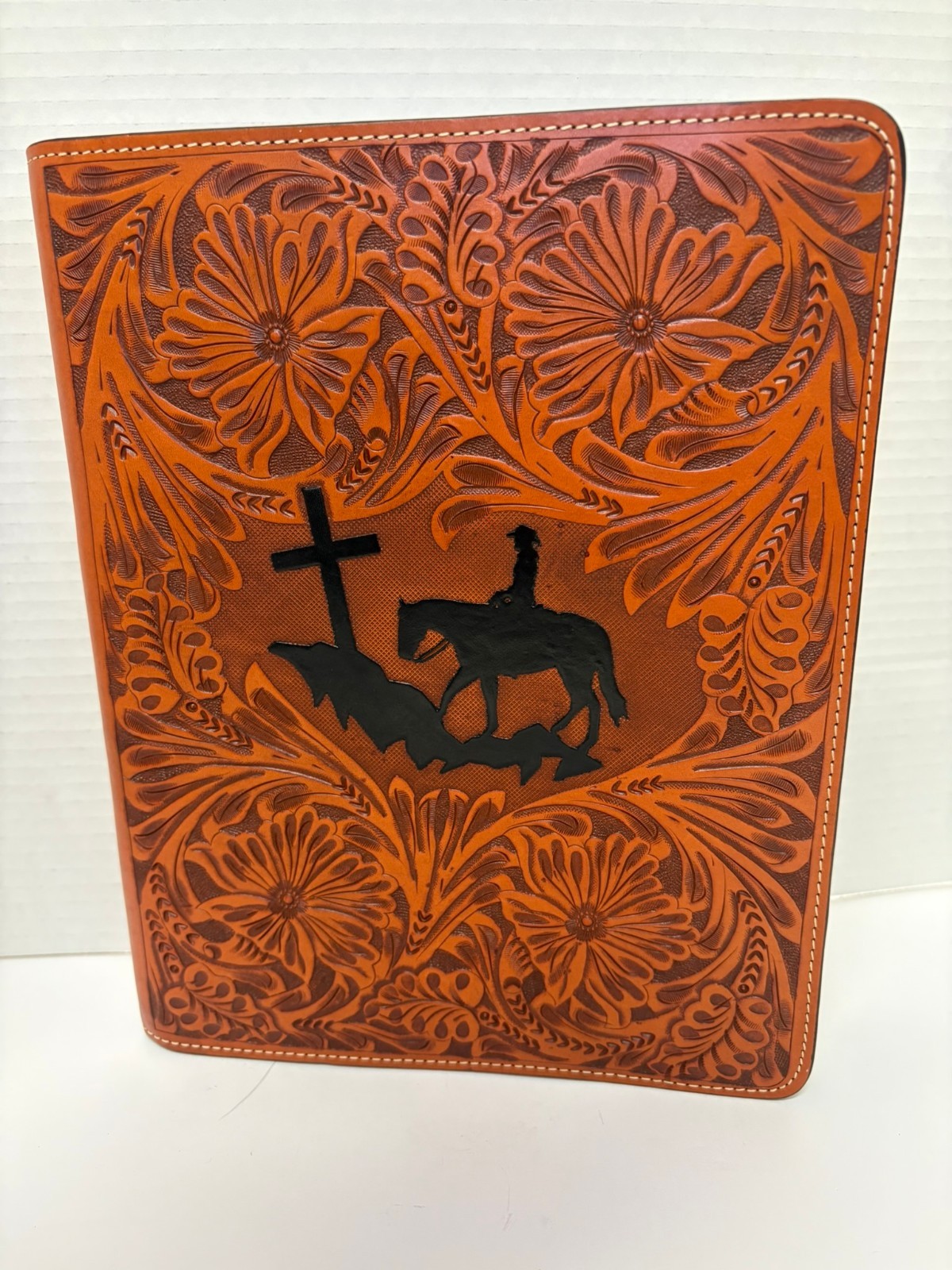 Western Cowboy Cowgirl Cross Hand Tooled Leather Ipad Cover Stand Magnet Closure