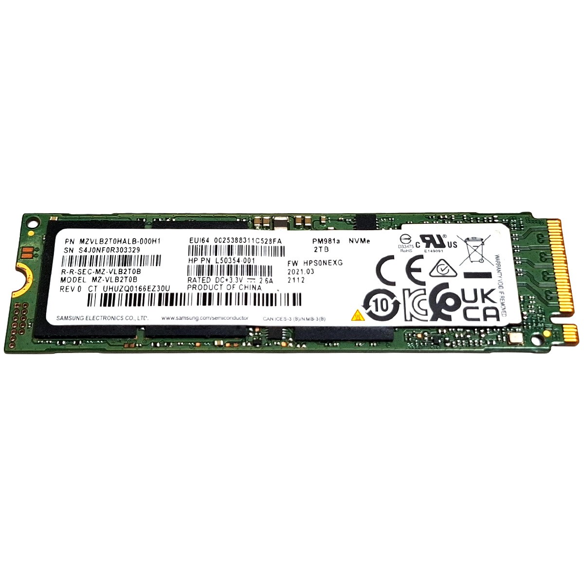 HP L50354-001 Samsung MZ-VLB2T0B PM981a NVMe 2TB SSD M.2 2280 PCIe Gen3.0 x4