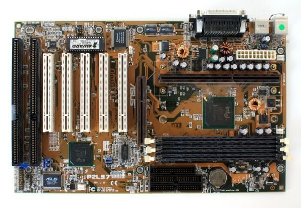 Motherboard, asus atx slot 1 p2l97 rev.2.05, w/ 2 isa slots