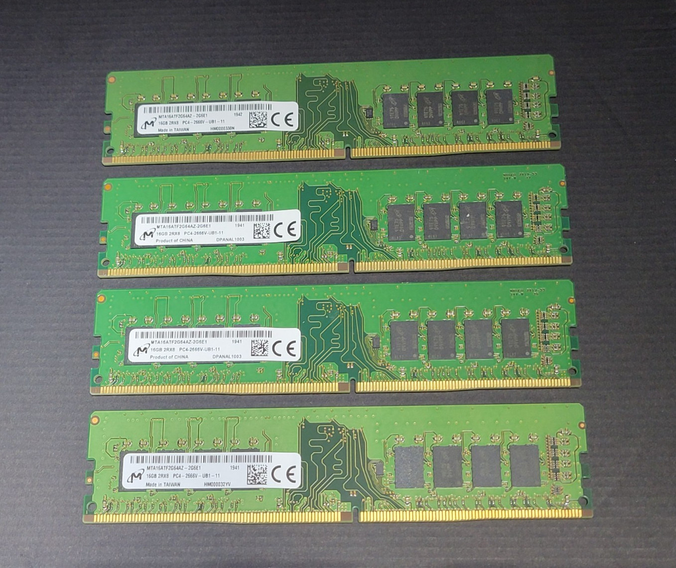 64GB (4x16GB) Micron PC4-2666V MTA16ATF2G64AZ 16GB UDIMM DDR4 Desktop Memory