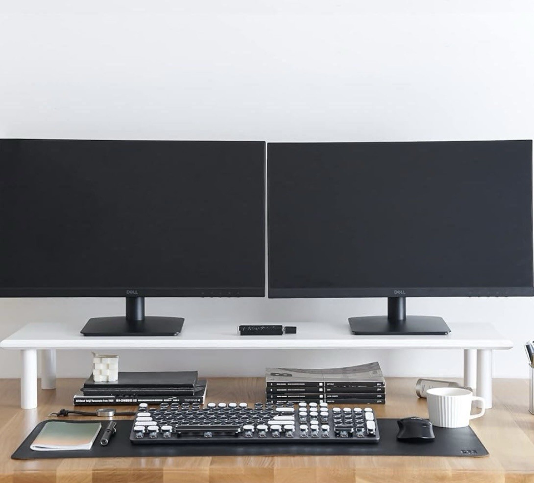 Rocdeer Bamboo Dual Monitor Stand Riser White