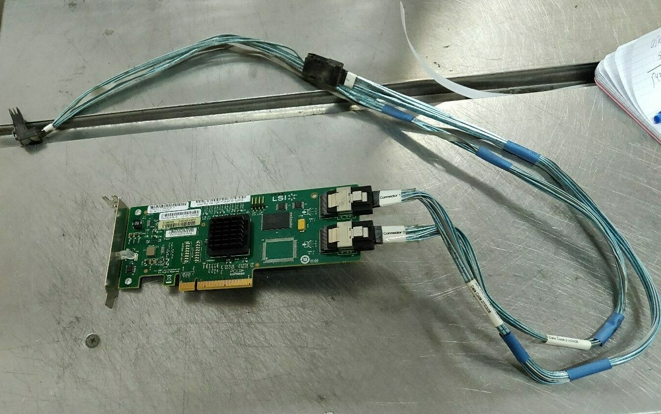 Sun 371-3255-02 (LSI SAS3081E-S) 8-Port RAID Controller PCIe Card LP w/ Cables 