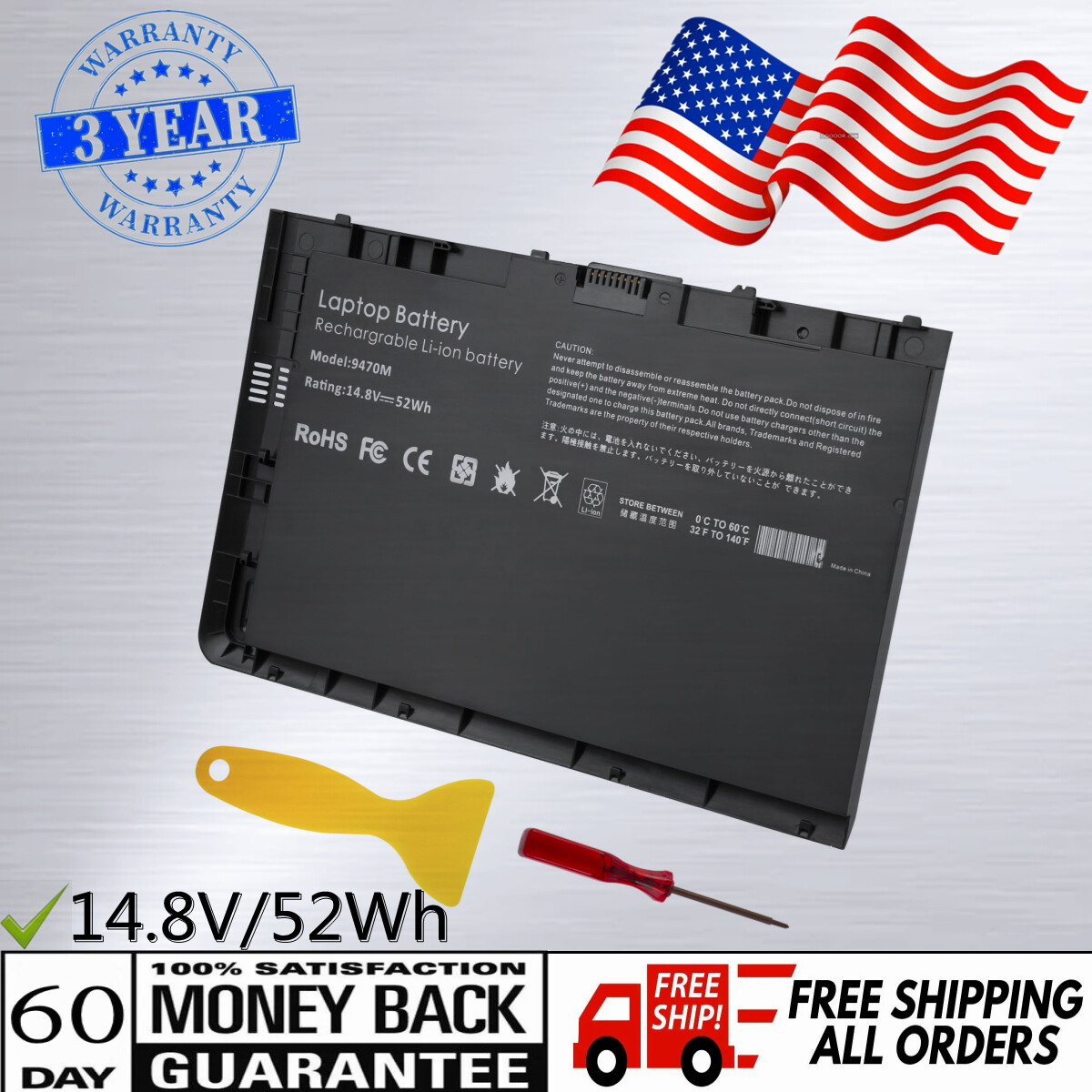 BT04XL Battery For HP EliteBook Folio 9470M 9480M 682962-001 687517-171 BA06 