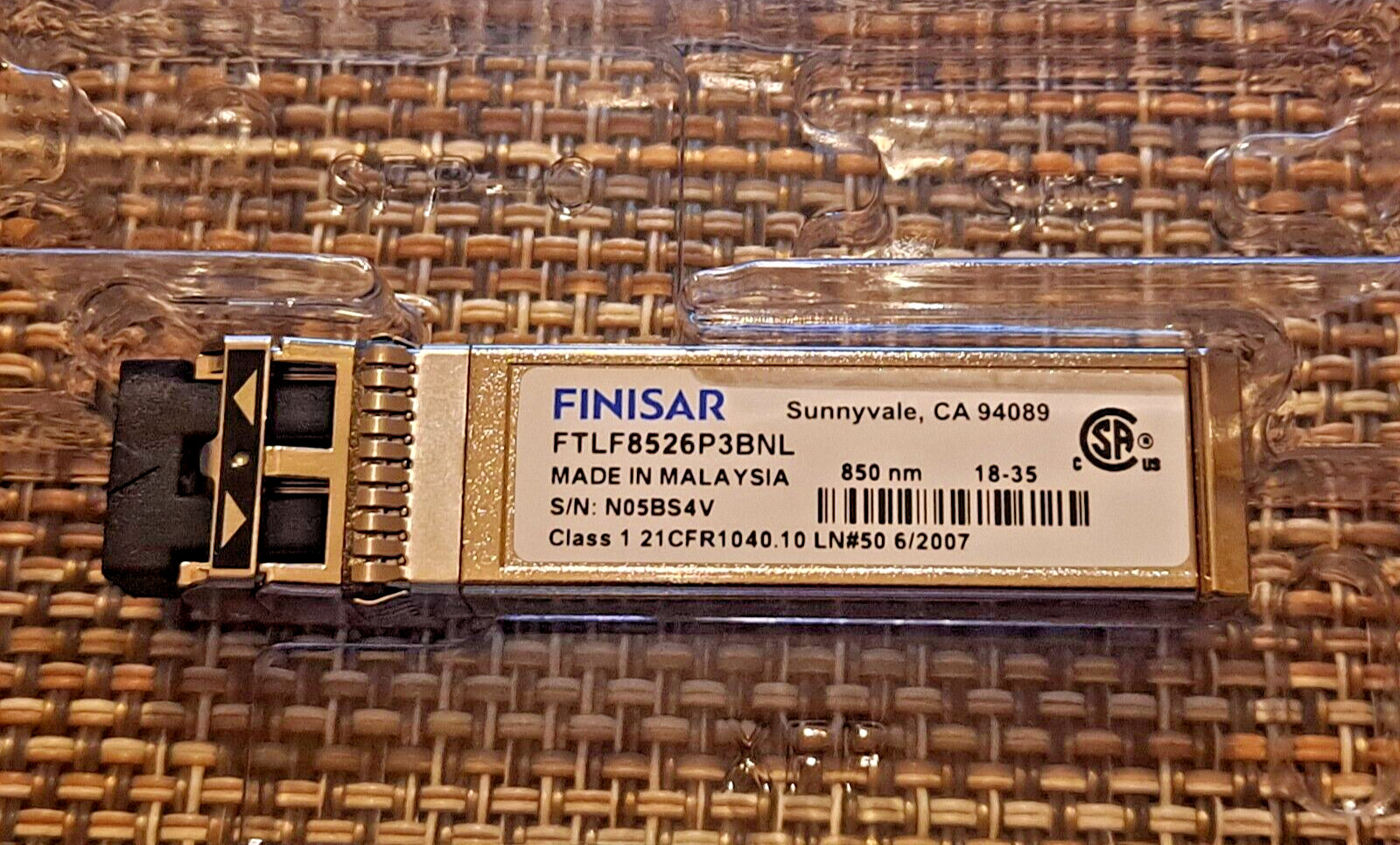 FINISAR FTLF8526P3BNL 6Gb/s 850nm SFP+ TRANSCEIVER MODULE QTY. 1