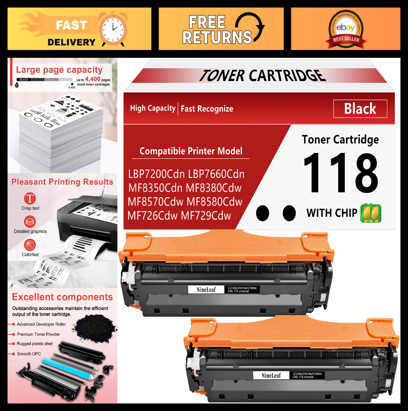 Compatible Black Toner Cartridge 118 - 2 Pack for Canon Color imageCLASS Printer