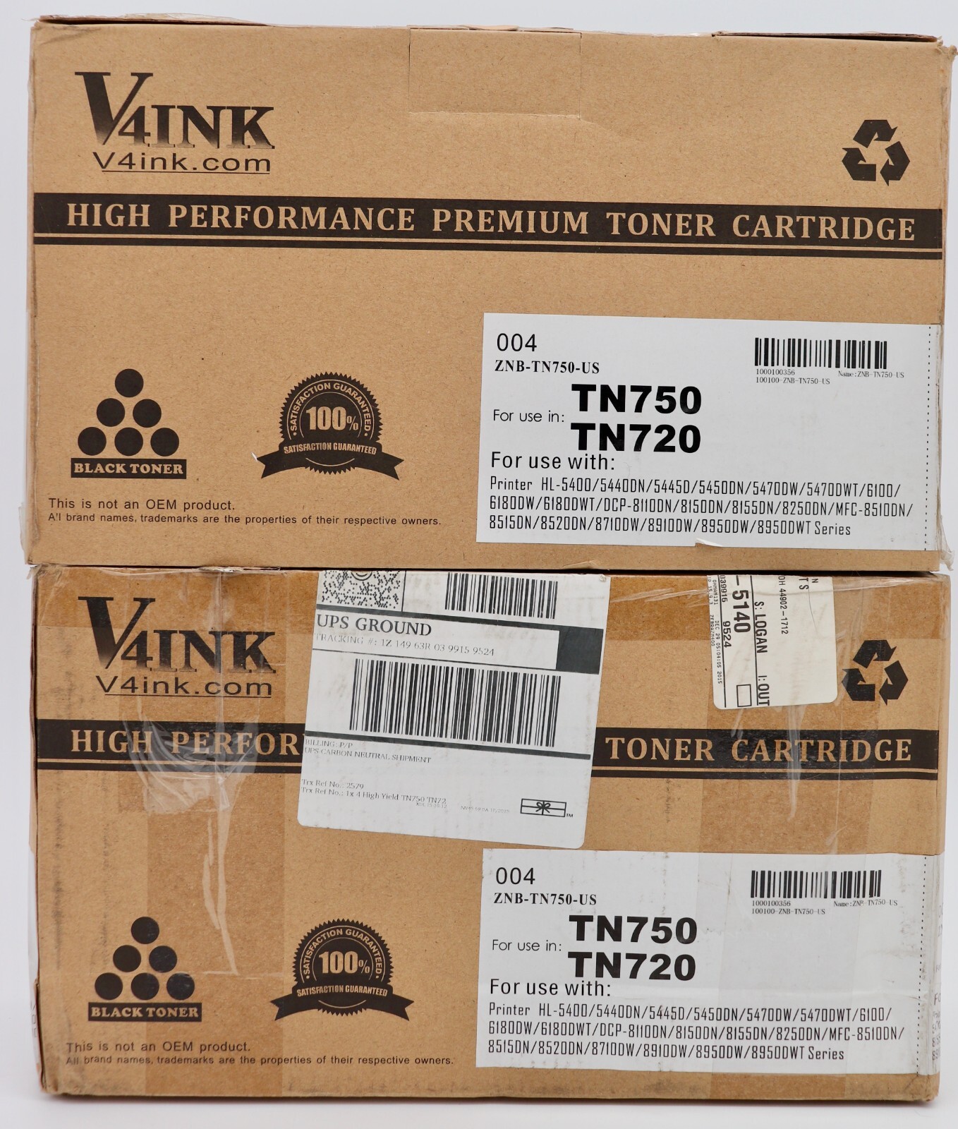 Two V4INK High Performance Premium Toner Cartridge For TN750/TN720 Brother NEW