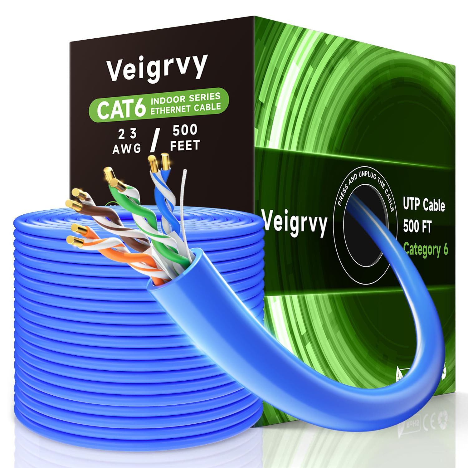 Cat 6 Bulk Ethernet Cable 500 Ft, 23AWG Solid Bare Copper, High Speed Cat6 Netwo