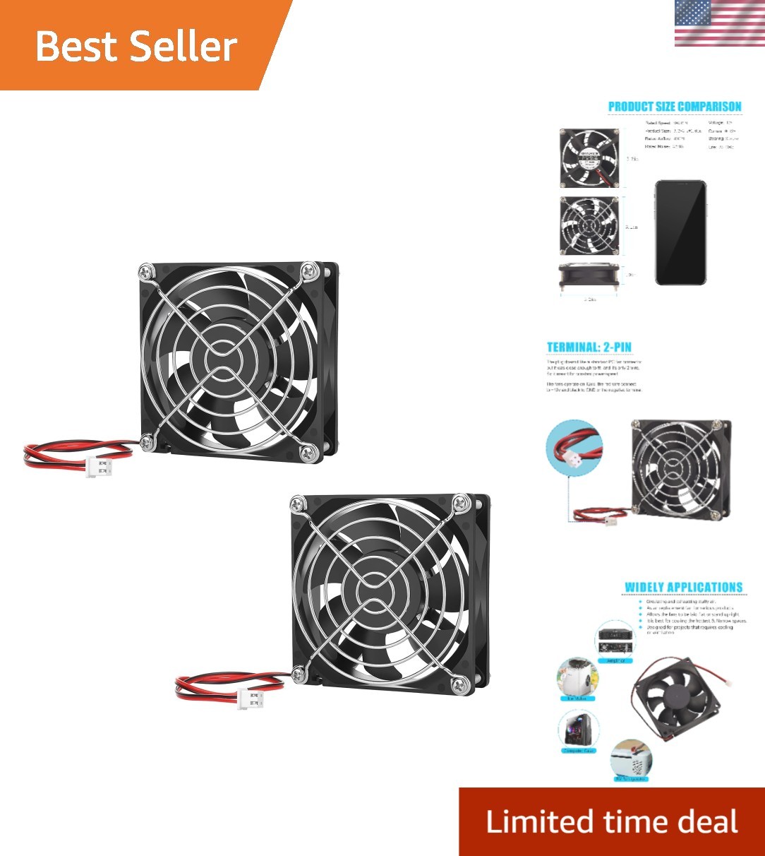 Ultra-Quiet 80mm x 25mm 12V Brushless Fan 2-Pack - High Air Flow Performance