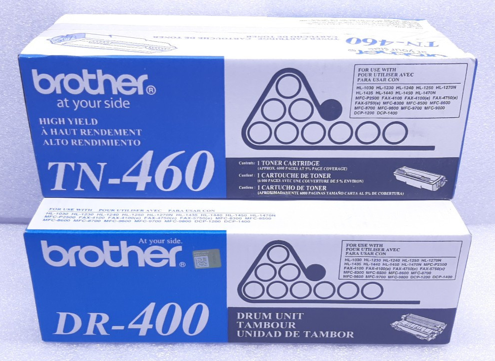 NEW Set of 2 Brother TN-460 Toner Cartridge & DR-400 Drum Unit Genuine #99