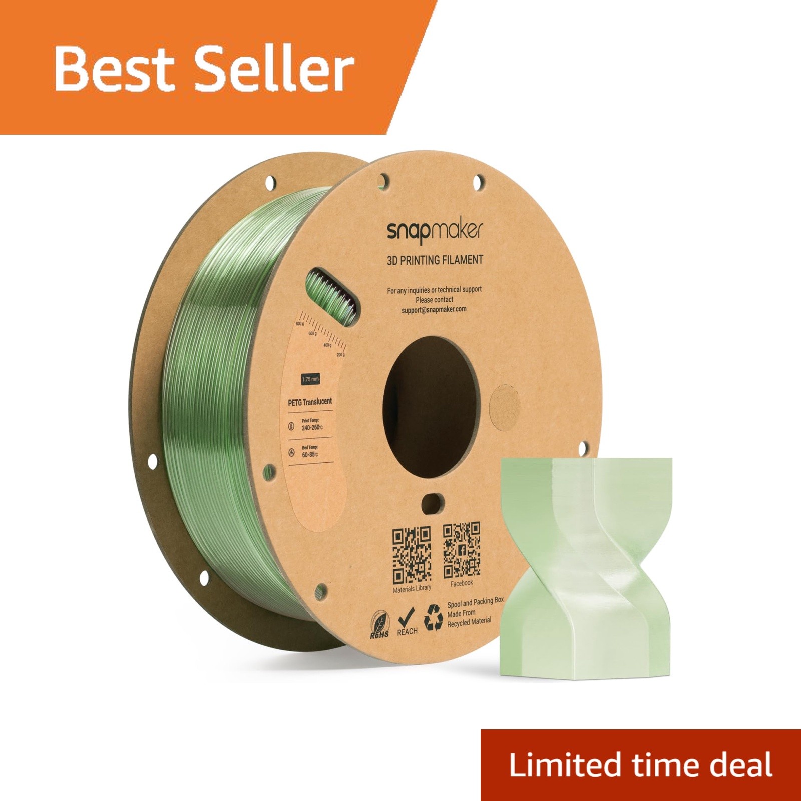 Snapmaker Green PETG Translucent 3D Filament