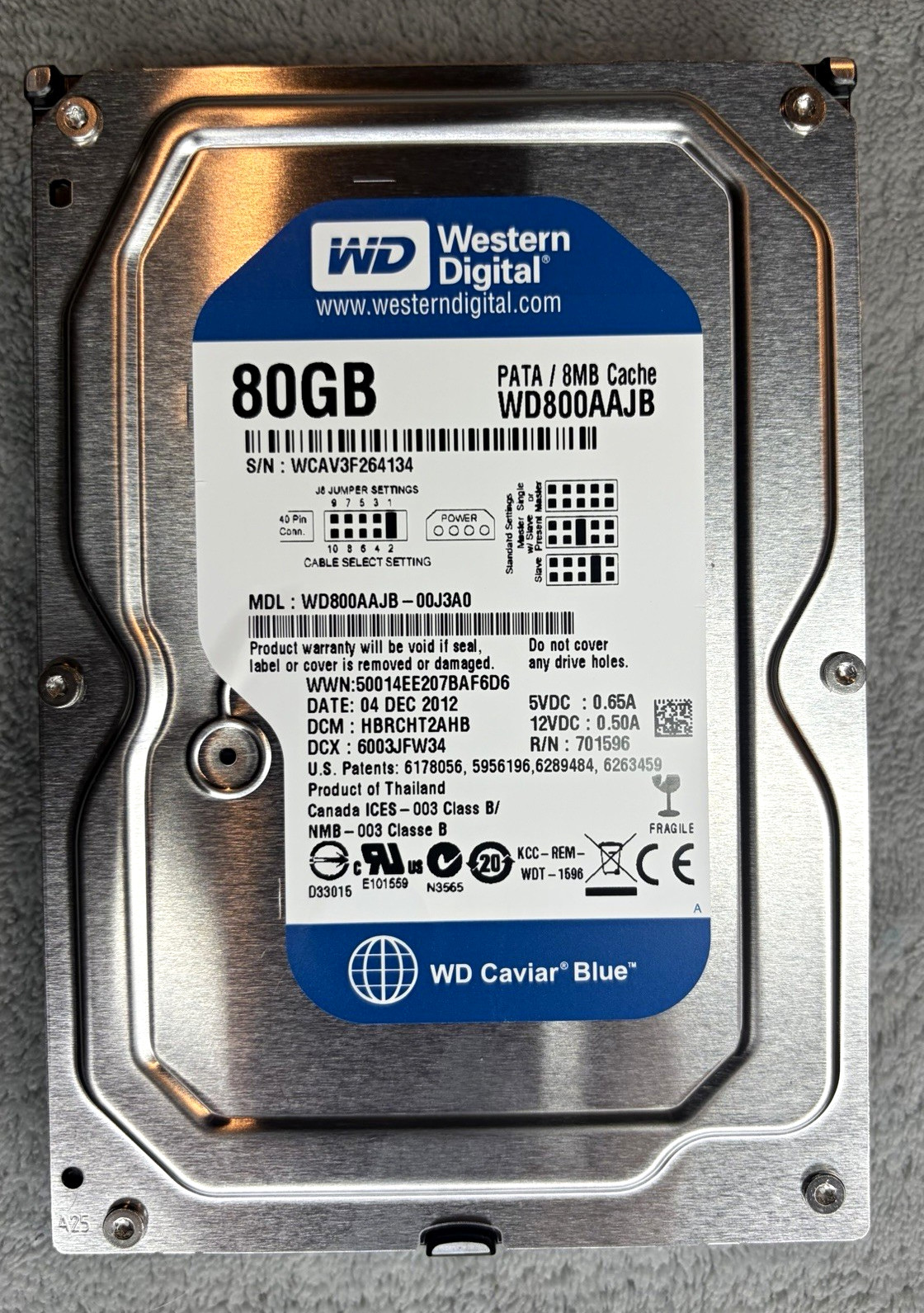 WD Caviar Blue 80GB 3.5" PATA IDE Internal Hard Drive WD800AAJB Open Box