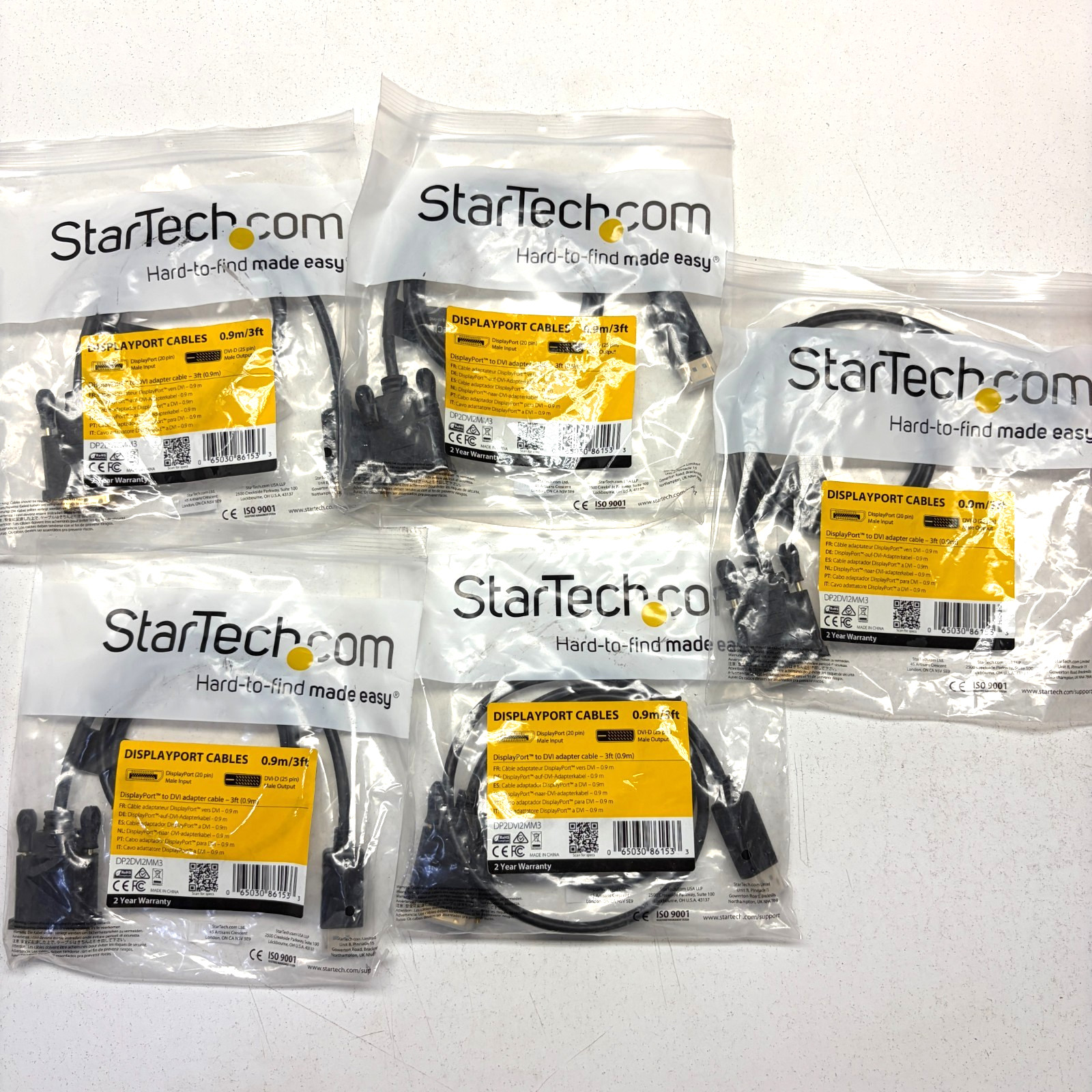 x5 StarTech 3ft DisplayPort to DVI Converter Cable