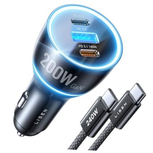 200W Car Charger USB C Fast Charge [GaN] PD 140W Fast Car Charger USB C,