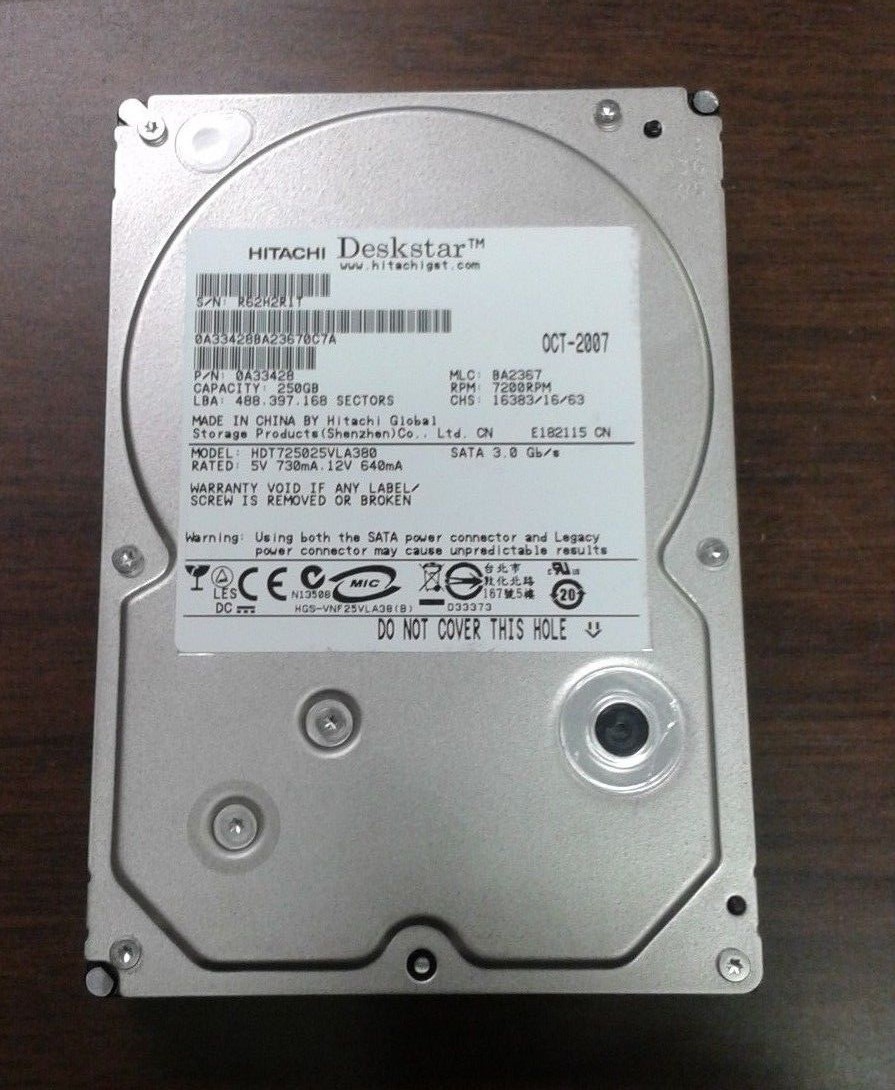 Hitachi Deskstar 250GB SATA 3.5 HDT725025VLA380 PN 0A33428 MLC BA2367 Hard Drive