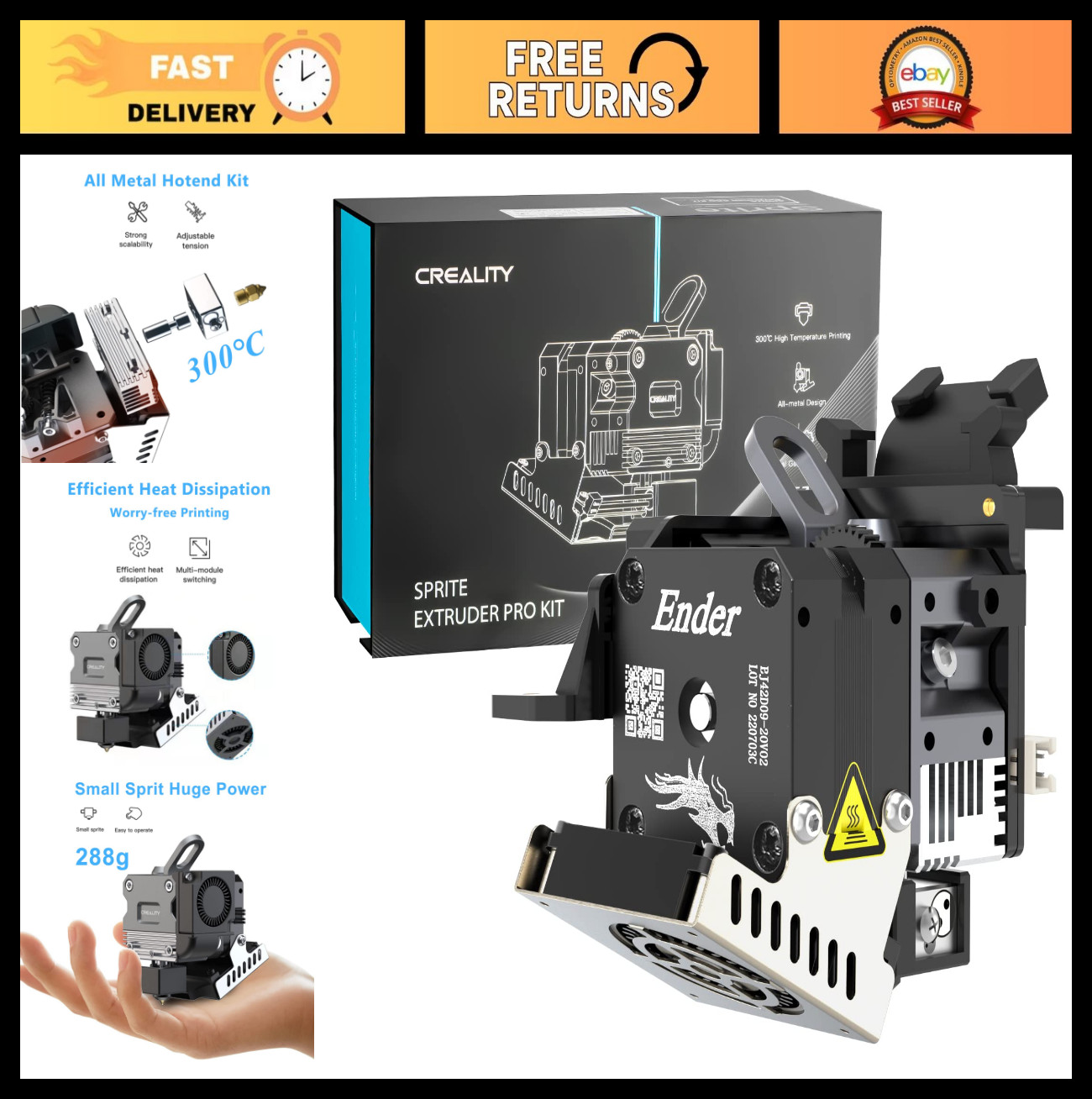 High-Temp All Metal Direct Drive Extruder Kit for Ender 3/3 V2/3 Pro/3 MAX 3D Pr