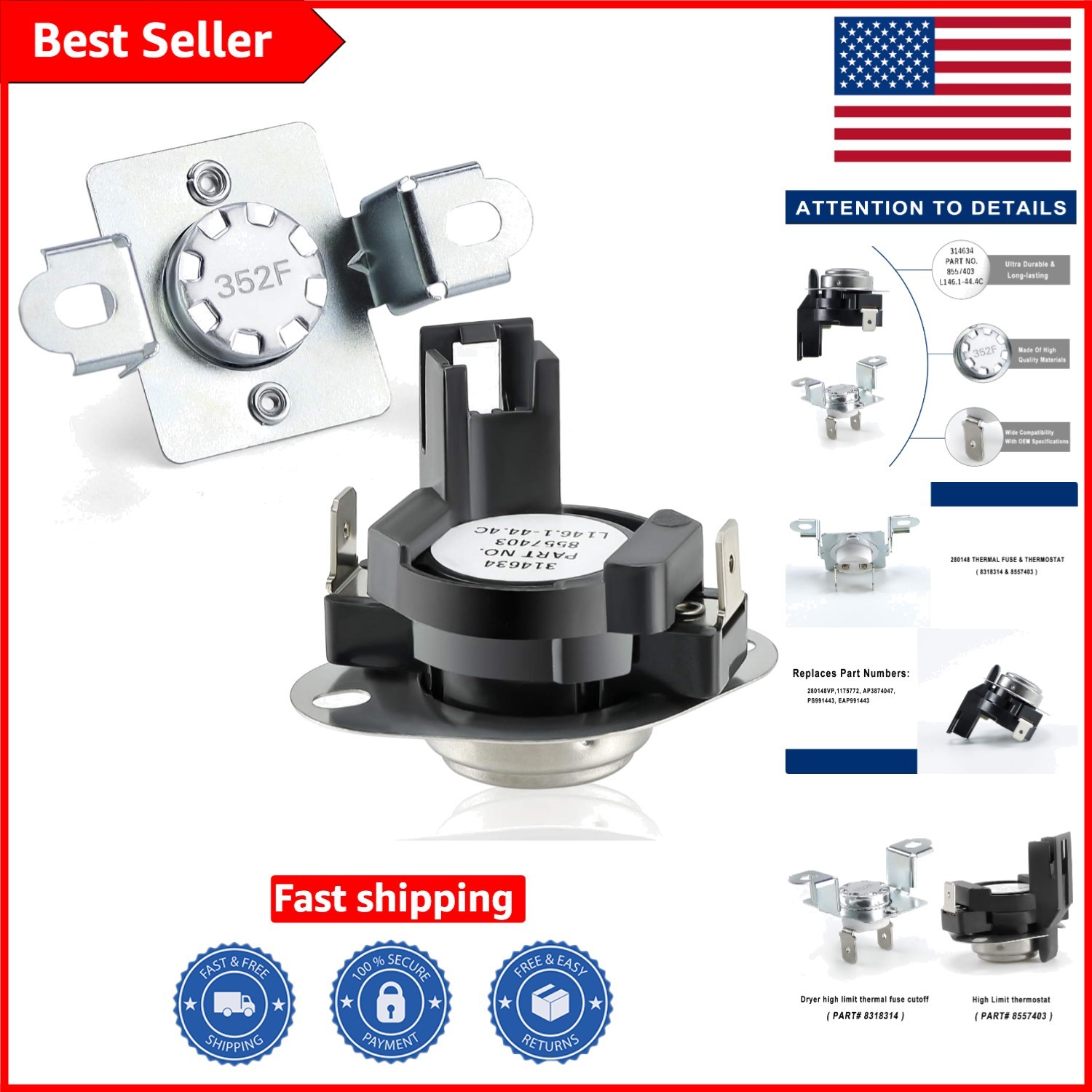 High-Quality Thermal Cut-Off Kit: 8557403 Thermostat & 8318314 Fuse Replacement