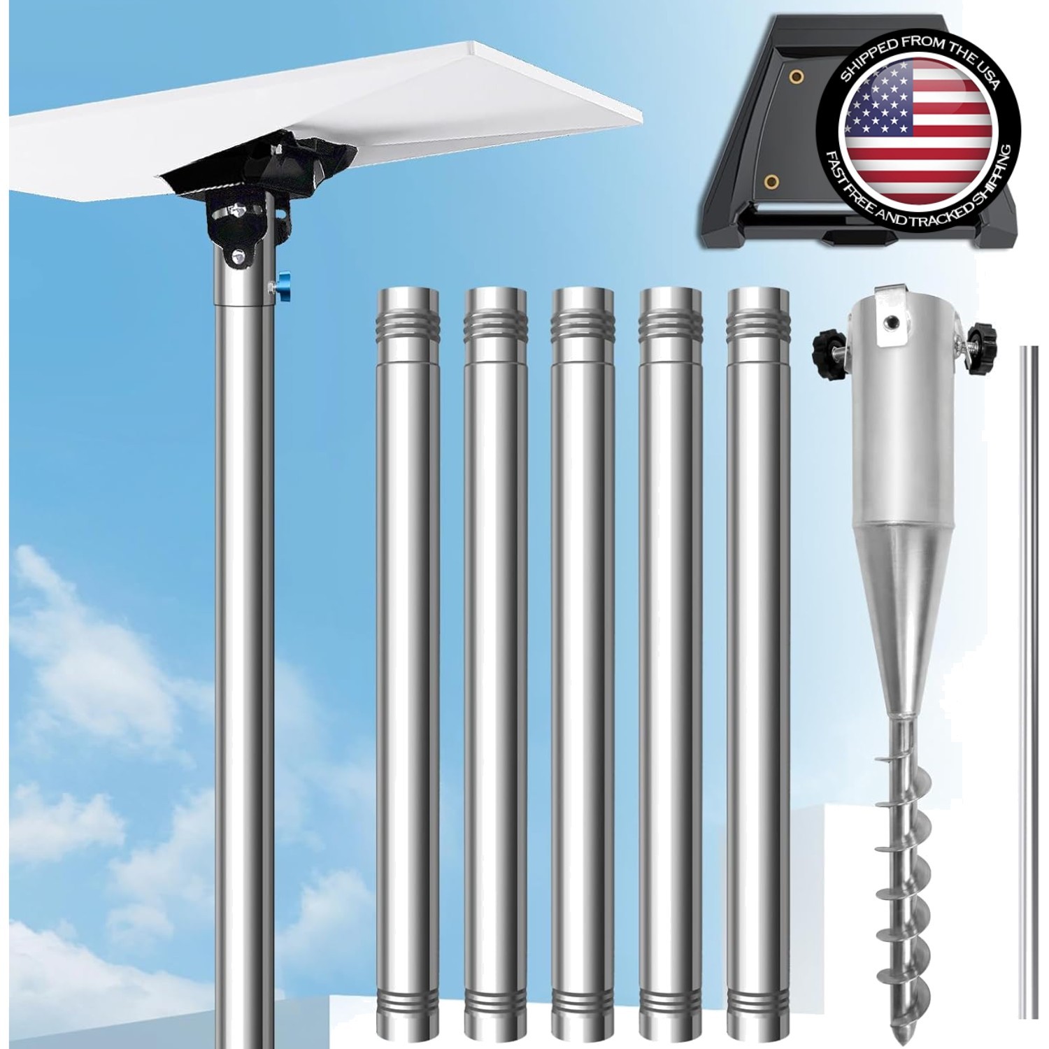Compact Starlink Pole Mount Kit - 10Ft Stainless Steel with Secure Ground Anchor