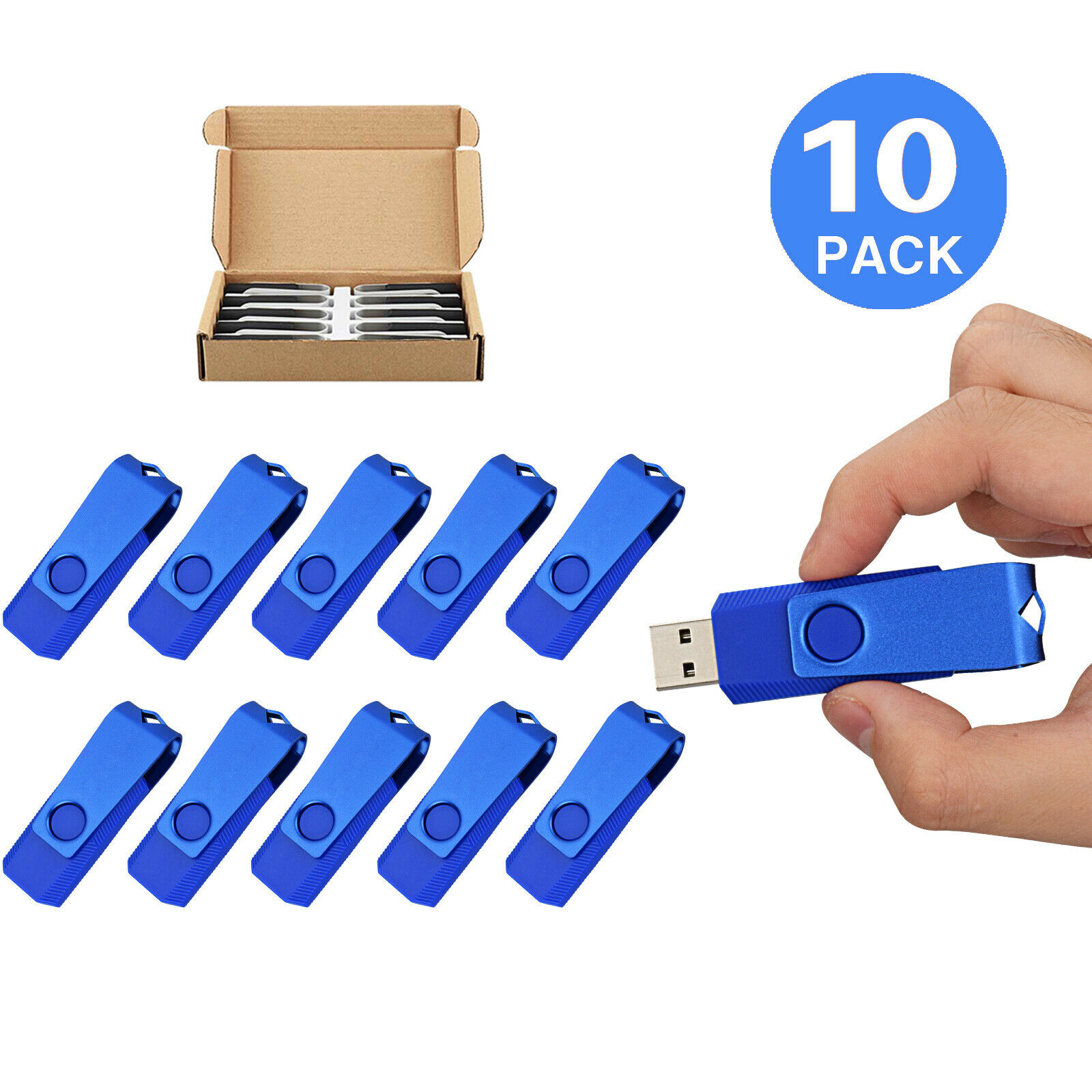 10 Pack Bulk Flash Drives USB 2.0 Metal Flash Memory Sticks Swivel Thumb Drives