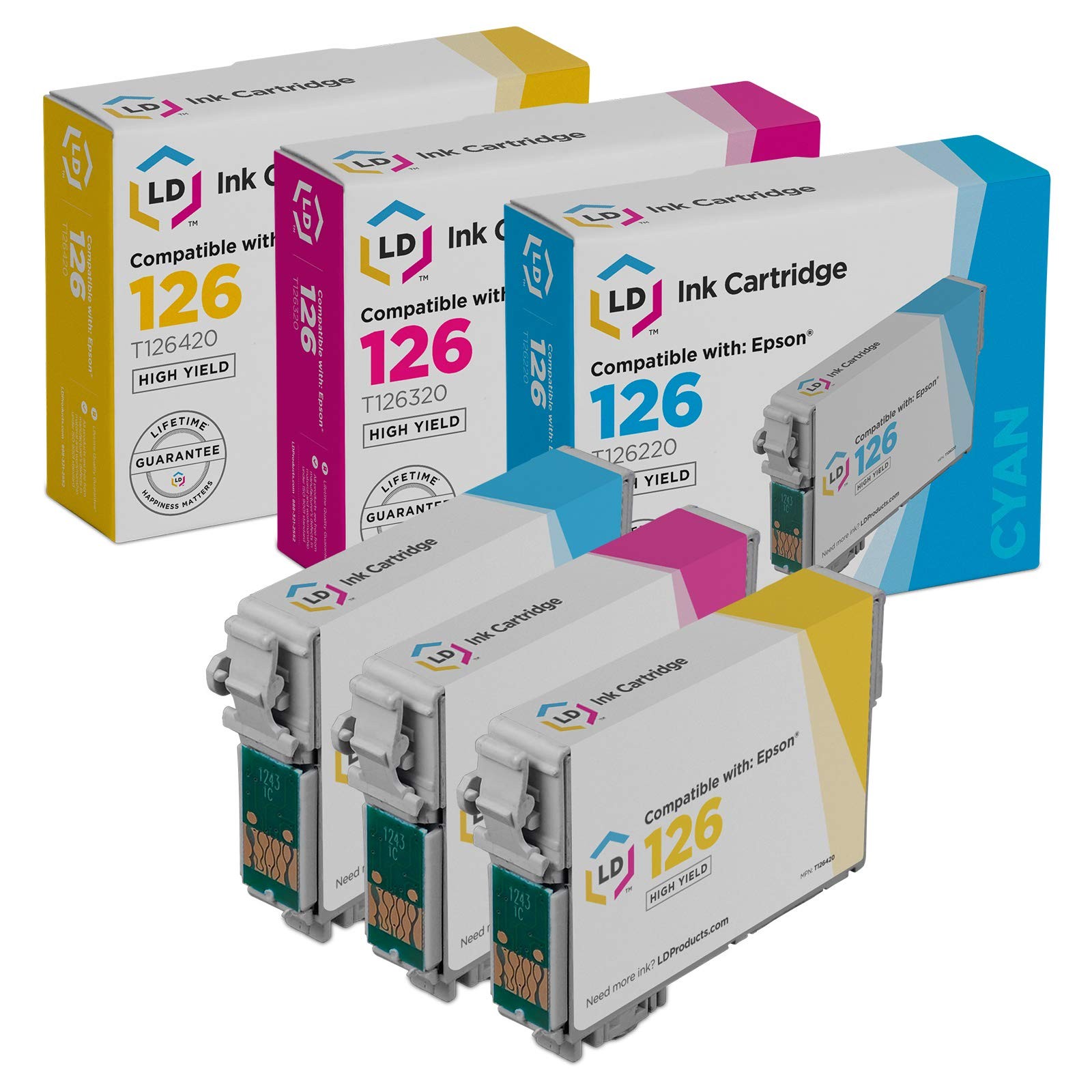 LD Replacement for Epson 126 Ink Cartridges High Yield Cyan Magenta Yellow