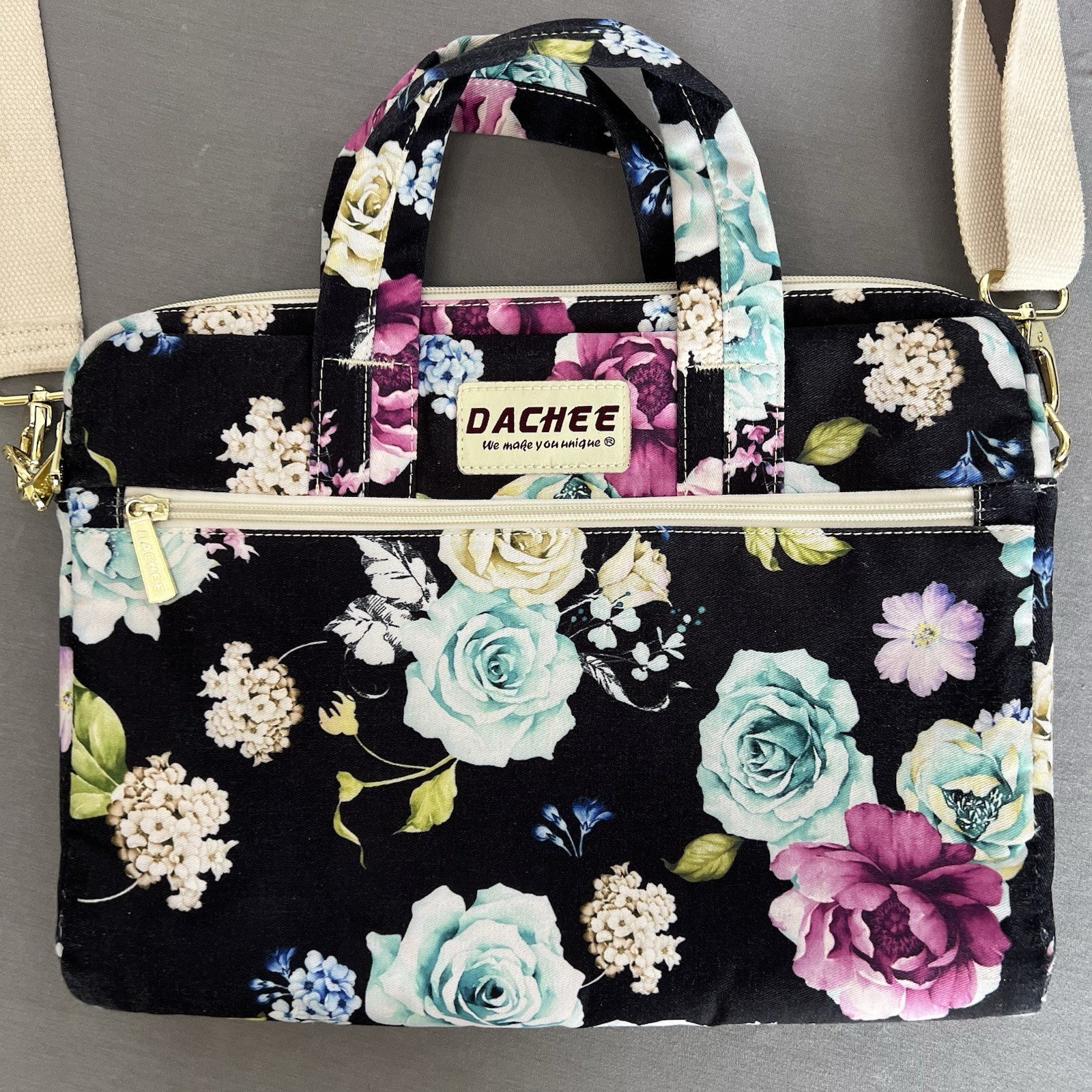 Dachee Floral Laptop Macbook 15.6” Bag Adjustable Shoulder Strap Front Pocket 