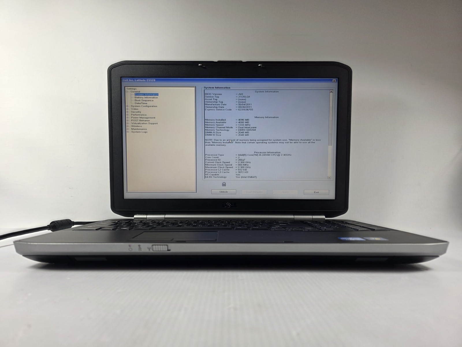 DELL LATITUDE E5520 -INTEL I5- 2410m 4GB Ram 250GB HDD READ