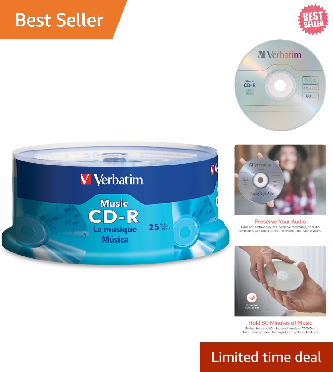 Music CD-R Discs 25pk - 40X, 80 Min Recording, Ideal for Custom Audio Projects
