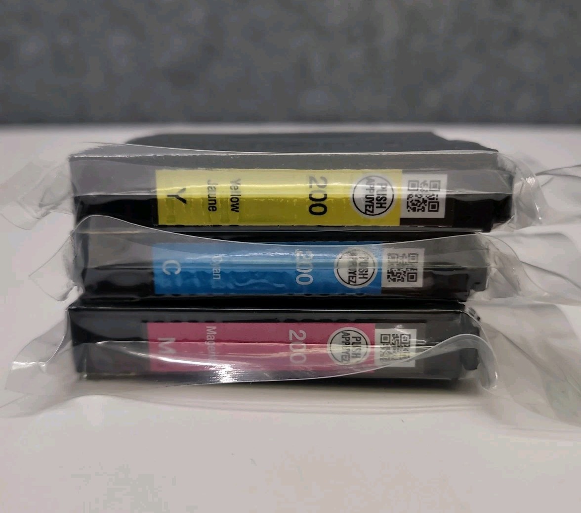 Lot of 3 Genuine Epson 200 Ink Cartridges Cyan Magenta Yellow 