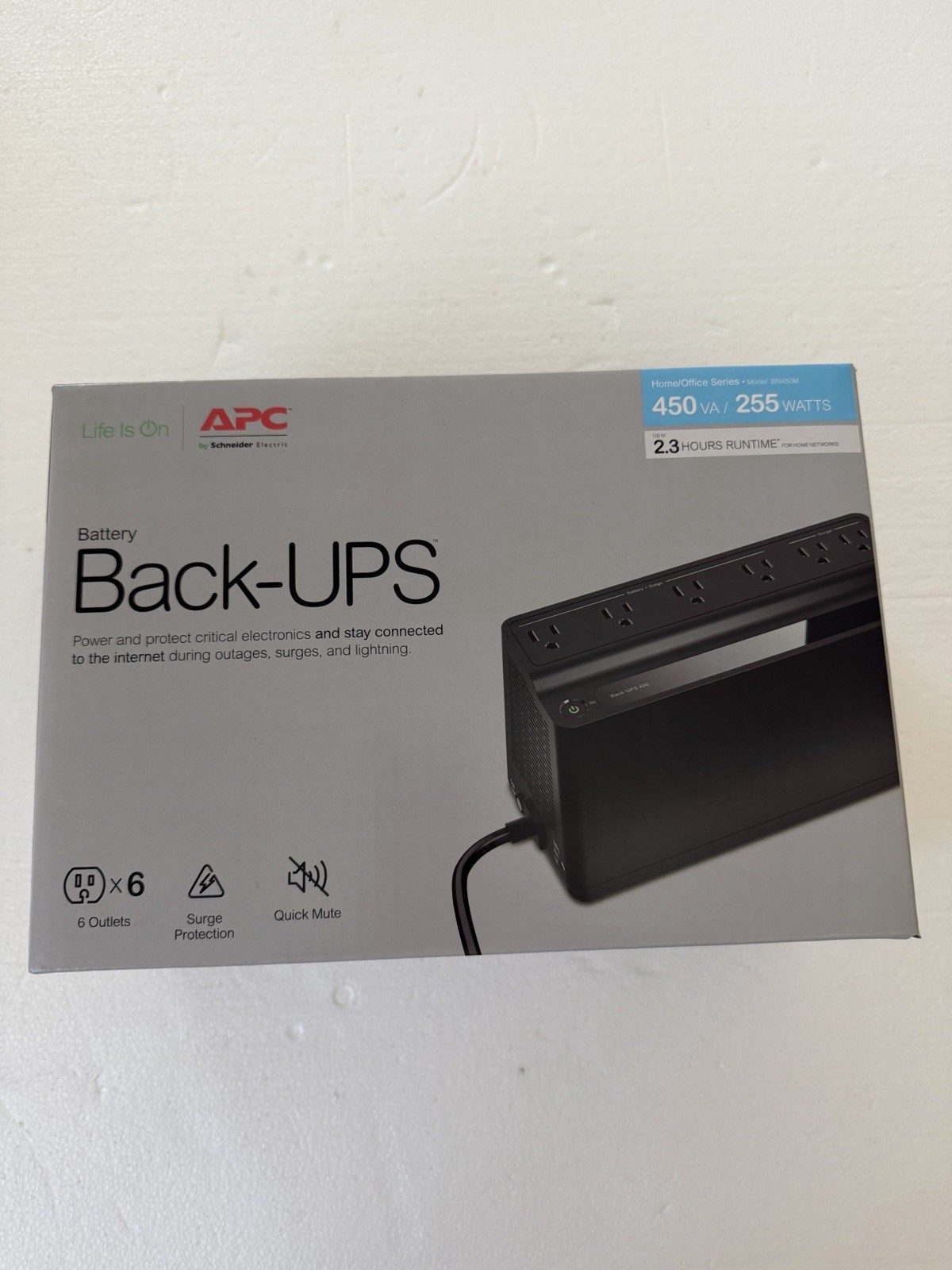 APC Back-UPS 450VA 255W Battery Backup Surge Protector BN450M Black 6 Outlets