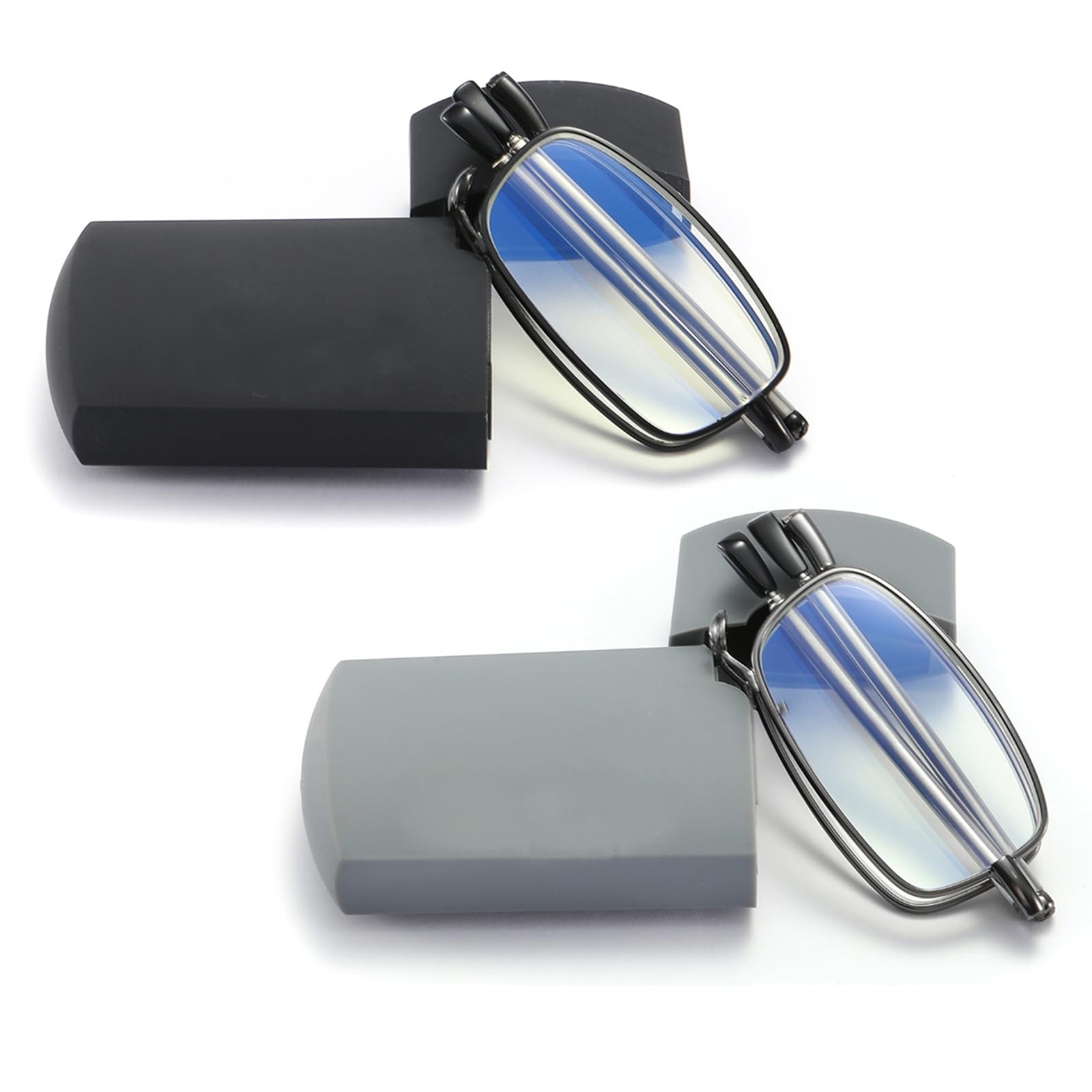 sevenplus 2 Pack Reading Glasses Blue Light Blocking, Anti UV Glare, Foldable...