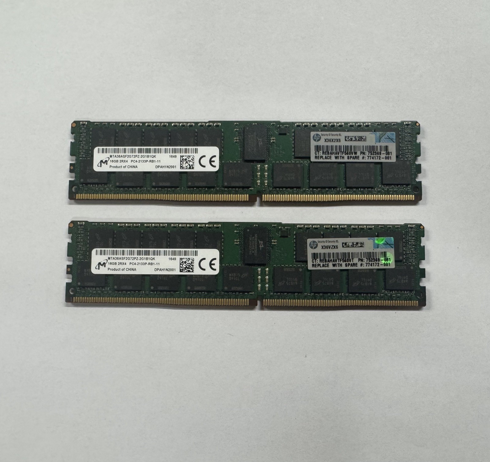 Lot of 2 Micron 16GB 2Rx4 PC4-2133P-RB1-11 RAM (Tested)