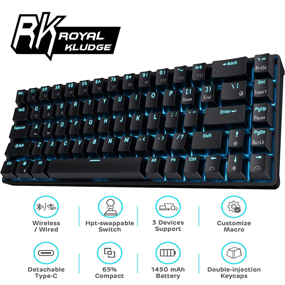 Royal Kludge RK68 Black Wireless Swappable Keyboard Red Switch USB22_KRI