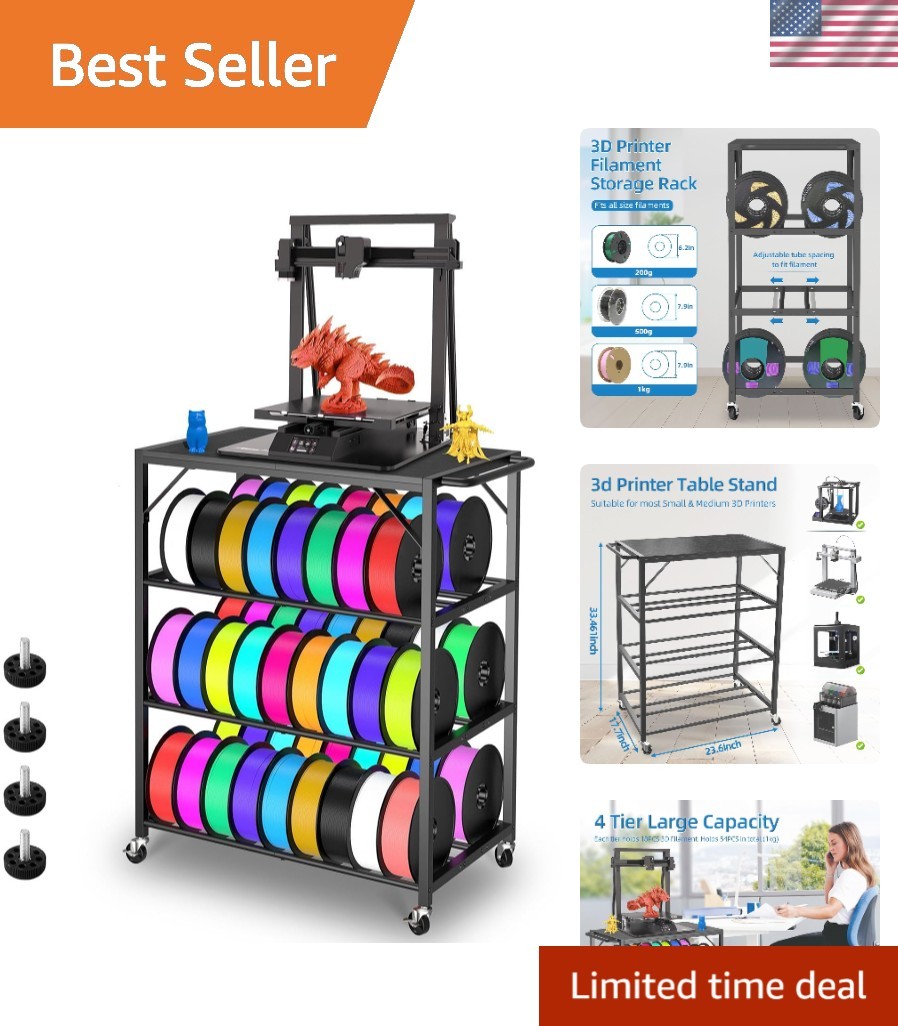 3D Printer Stand Table for 48 Filament Storage Rack, Black
