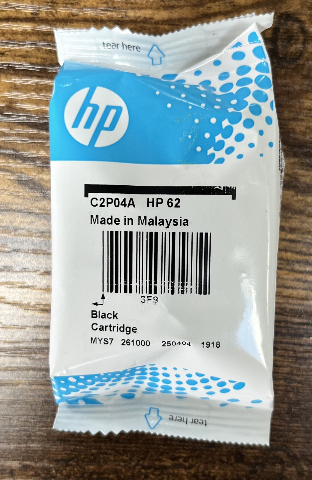 Genuine HP 62 Black Ink Cartridge C2P04A Factory Sealed Pouch OEM New